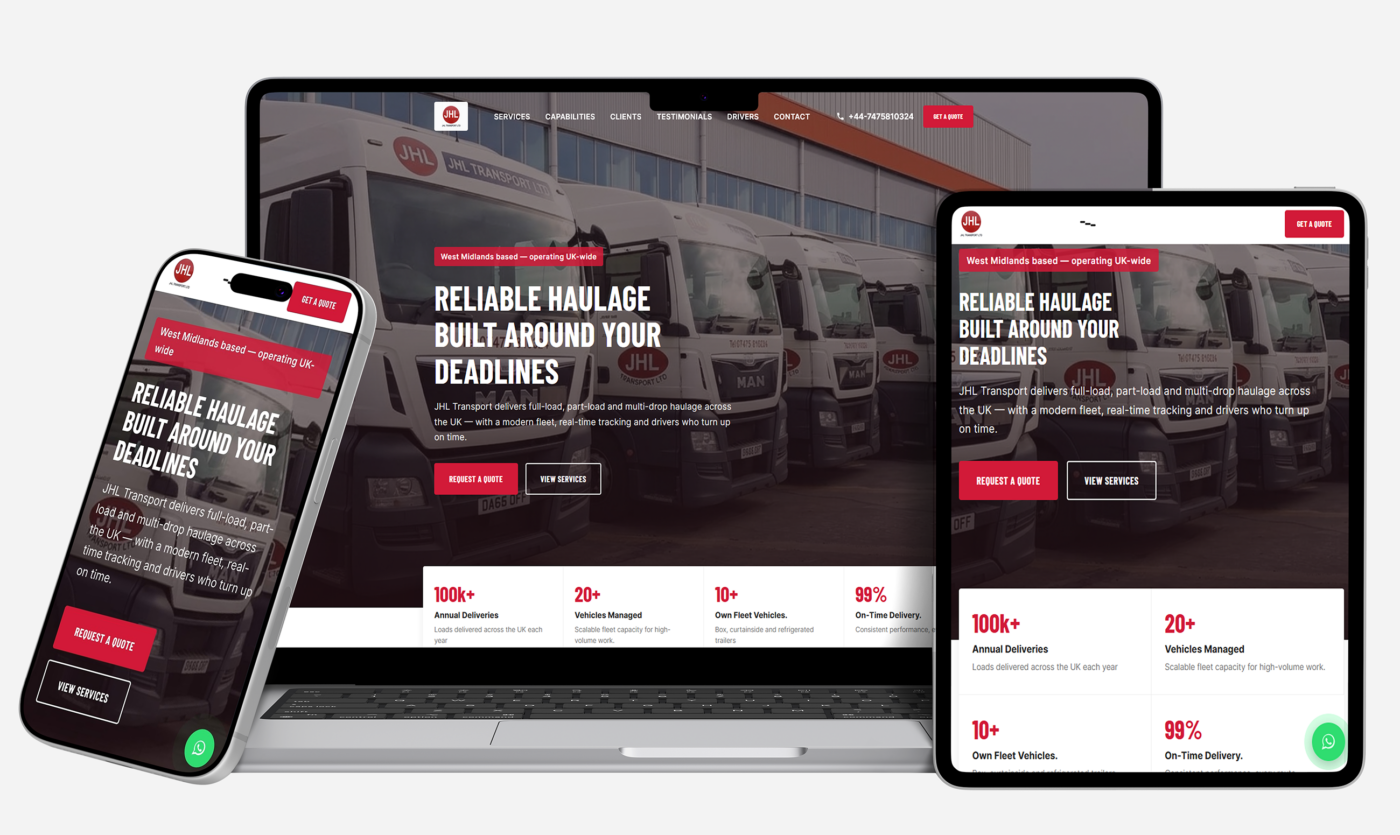 Website designed by Gaggo for JHL Transport Ltd.